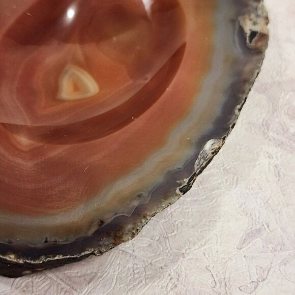 Vintage Slice Agate Brown Swirl Trinket Soap Dish Ashtray Dish 1970s - Picture 8 of 8